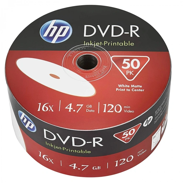HP DVD-R 4.7GB 120 Dakika 16X Printable 50li Shrink Paket
