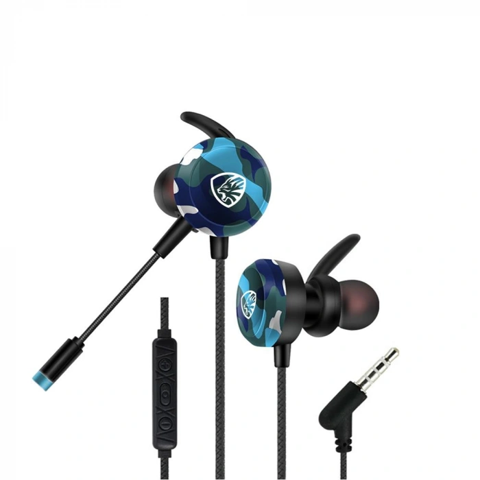 Hytech Hy-gk4 3,5 Oyuncu Esnek Mikrofonlu Mavi Kamuflaj Kulakiçi Kulaklık