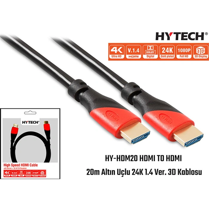 Hytech Hy-hdm20 Hdmi To Hdmi 20m Altın Uçlu 24k 1.4 Ver 3d Kablosu