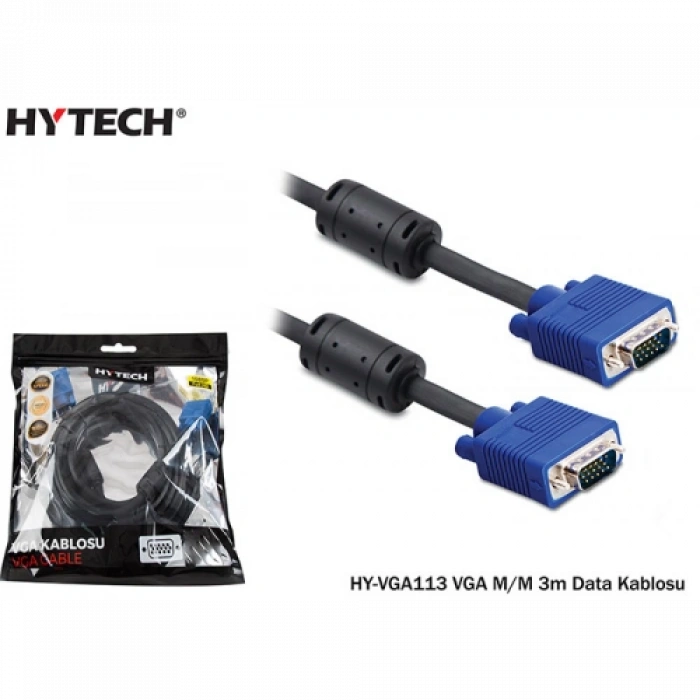 Hytech Hy-vga113, 15pin, İki Ucu Erkek, 3mt, Vga Kablosu