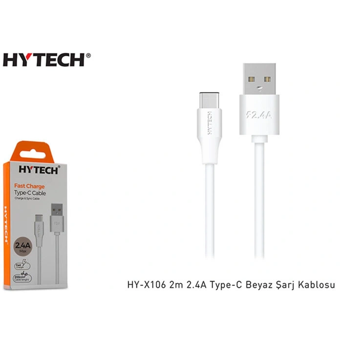 Hytech Hy-x106 2m 2.4a Type-c Beyaz Şarj Kablosu