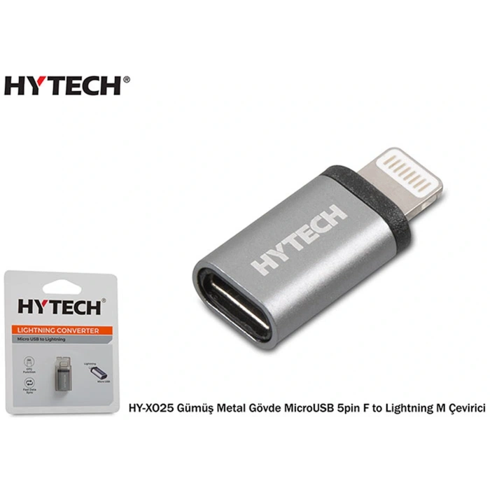 Hytech Hy-xo25 Gümüş Metal Gövde Microusb 5pin F To Lightning M Çevirici