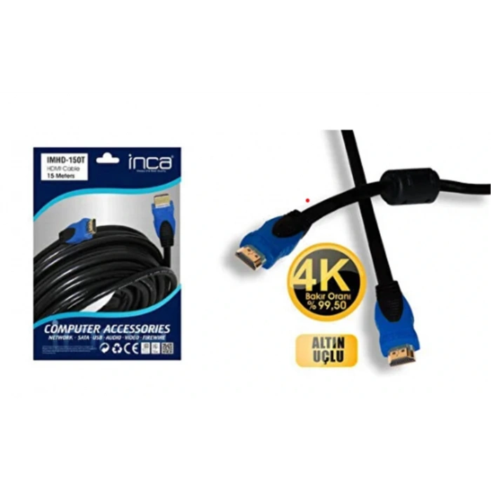 Inca Imhd-150t 15mt 4k 1,4 V 3 D Altın Uçlu Hdmı To Hdmı Kablo (99,5 Bakır)