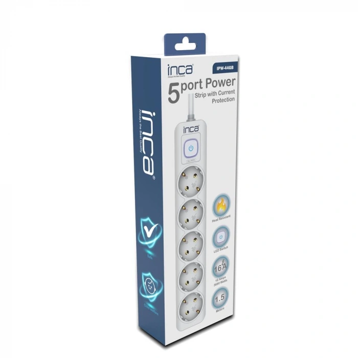 Inca Ipw-44gb 5li Akım Korumalı Led Tuşlu Priz 1,5m Beyaz