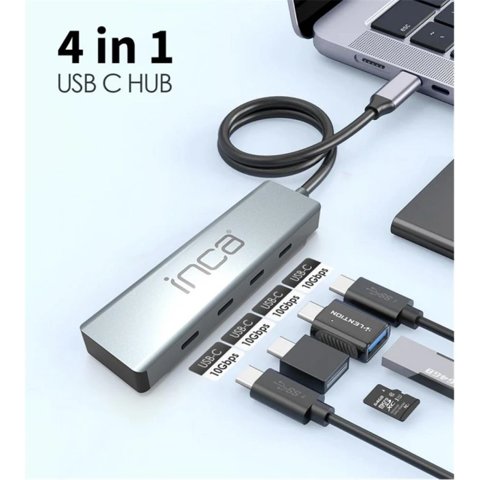 Inca Itpt-4tx 4 Port Type-c 3.1 Veri İle3.1 10 Gbps Type-c Çoklayıcı Kablo Uzunluğu 15cm