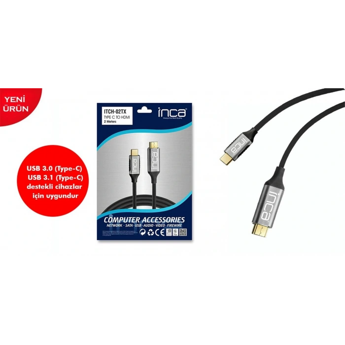 Itch-02tx Type C To Hdmı 4k Altın Uçlu Kablo 2 Metre