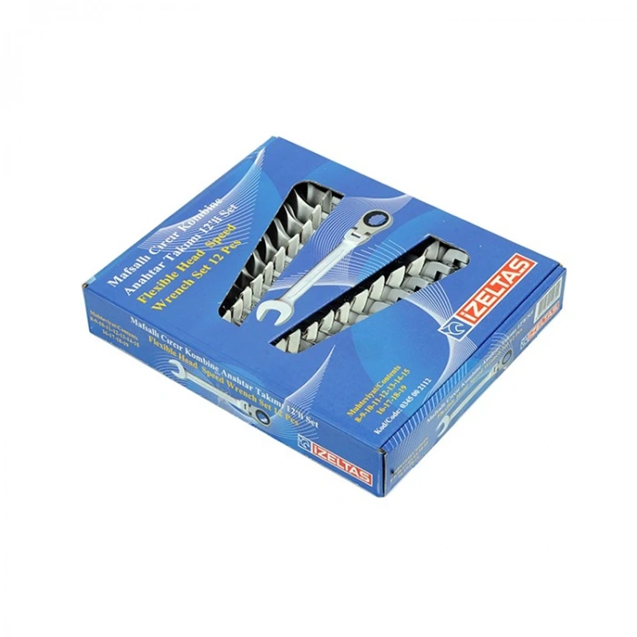 İzeltaş 0345002112 Mafsallı Cırcır Kombine Anahtar Takımı 12 Parça