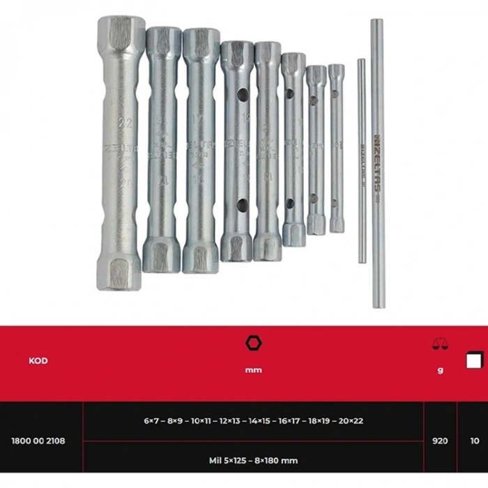 İzeltaş 1800002108 Kovan Anahtar Takımı İki Ağız (mil Dahil) 8 Parça