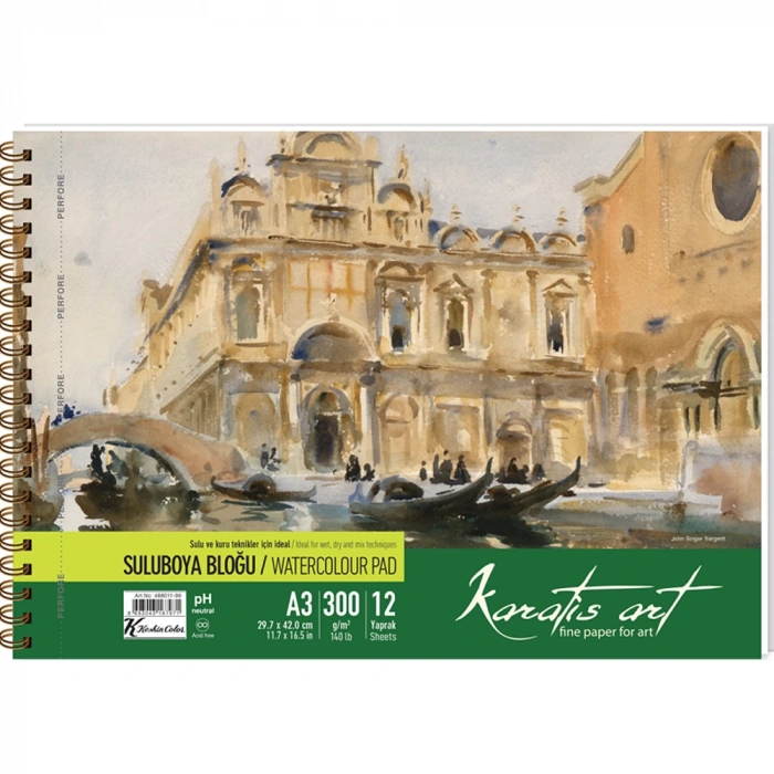 Karatis Suluboya Blok Spiralli Art 300 Gr A3 12 YP 488011-99