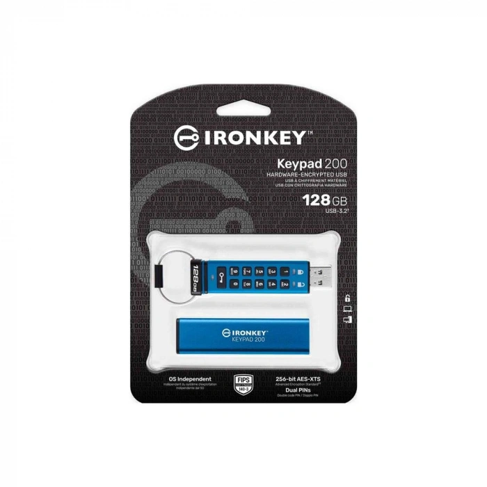 Kingston Ikkp200-128gb 128gb Ironkey Keypad 200, Fıps 140-3 Lvl 3 (pending) Flash Bellek