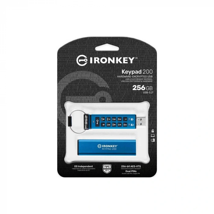 Kingston Ikkp200-256gb 256gb Ironkey Keypad 200, Fıps 140-3 Lvl 3 (pending) Flash Bellek