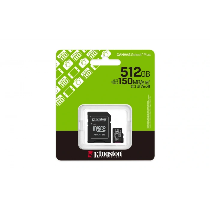 Kingston Sdcs3-512gb 512gb Microsdxc Canvas Select Plus Gen3 150mb-s A1 Card + Adapter Hafıza Kartı