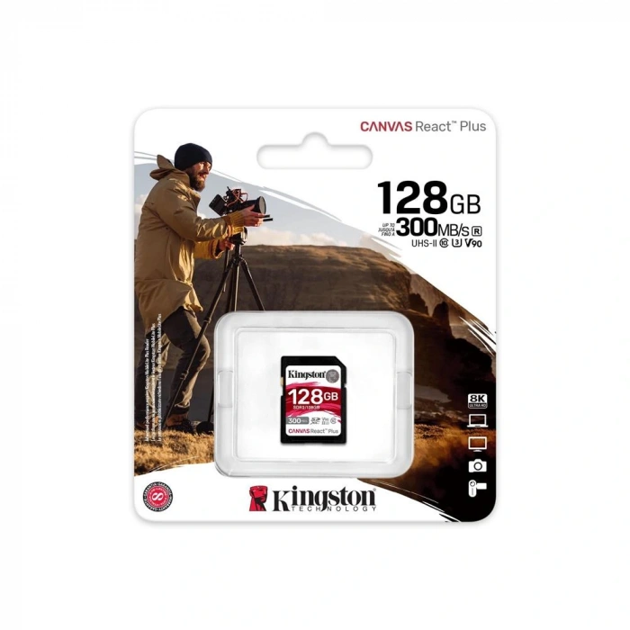 Kingston Sdr2-128gb Canvas React Plus Sdxc Uhs-ıı 300r-260w U3 V90 For Full Hd-4k-8k Hafıza Kartı