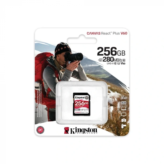Kingston Sdr2v6-256gb Canvas React Plus Sdxc Uhs-ıı 280r-150w U3 V60 For Full Hd-4k Sd Hafıza Kartı