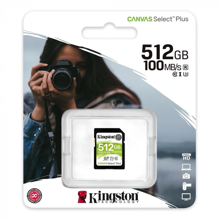 Kingston Sds2-512gb 512gb Sdxc Canvas Select Plus 100r C10 Uhs-ı U3 V30 Hafıza Kartı