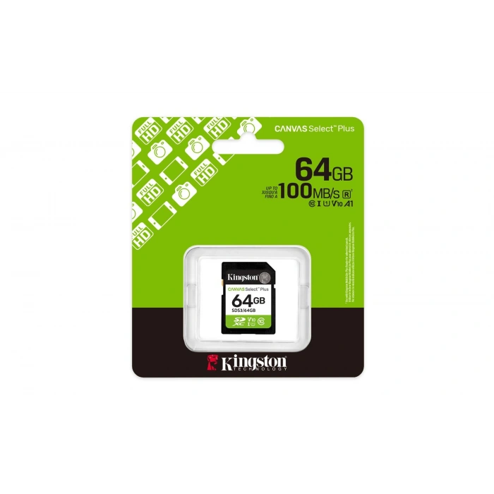 Kingston Sds3-64gb 64gb Sdxc Canvas Select Plus Gen3 100mb-s C10 Uhs-ı U1 V10 Hafıza Kartı