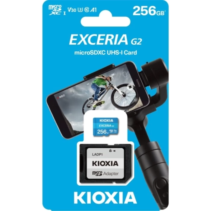 KIOXIA 256GB ExceriaG2, LMEX1L256GG2, U1 V30 4K,  CL10, 100Mb/s, MicroSD Kart Bellek (SD Adaptörlü)