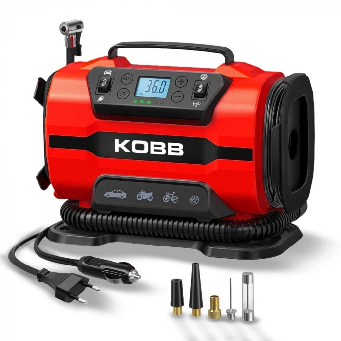 Kobb Kb301 12volt 220volt 150 Psı Ayarlanabilir Dijital Basınç Göstergeli Lastik Ve Yatak Şişirme Pompası