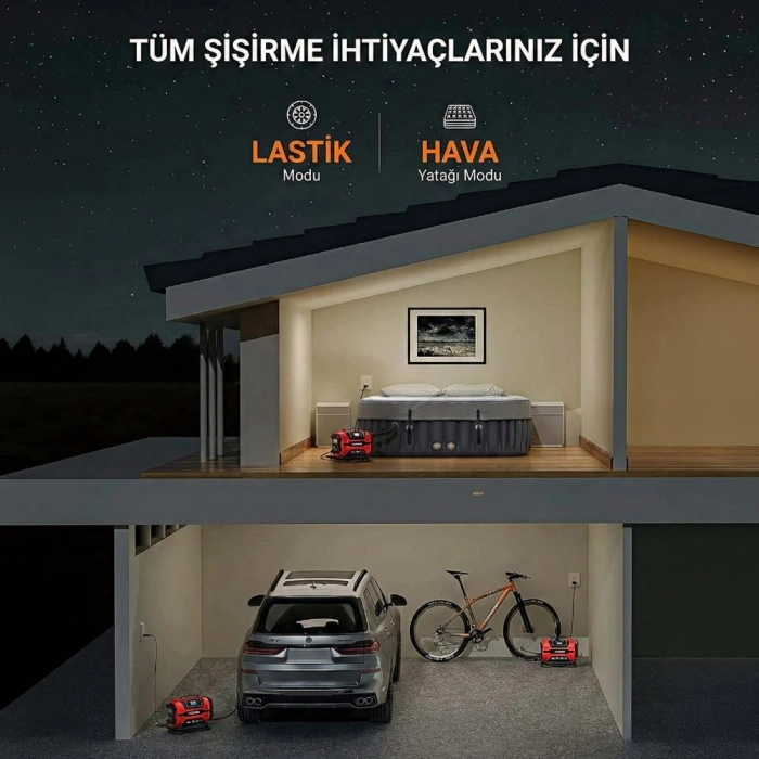 Kobb Kb301 12volt 220volt 150 Psı Ayarlanabilir Dijital Basınç Göstergeli Lastik Ve Yatak Şişirme Pompası