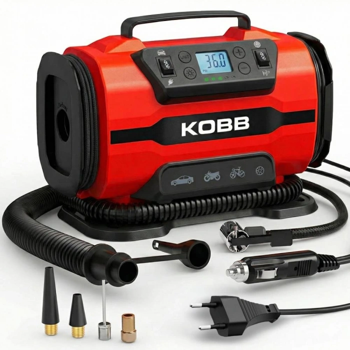 Kobb Kb301 12volt 220volt 150 Psı Ayarlanabilir Dijital Basınç Göstergeli Lastik Ve Yatak Şişirme Pompası
