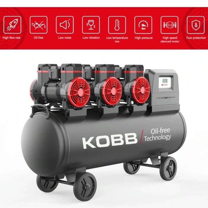 Kobb Kbk100s 6.0hp 100lt 8bar Üç Motorlu Yağsız Sessiz Taşınabilir Hava Kompresörü