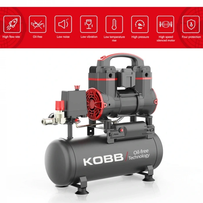 Kobb Kbk8s 1.2hp 8lt 8bar Yağsız Sessiz Taşınabilir Hava Kompresörü