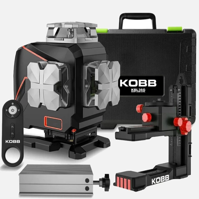 KOBB KBL36G Profesyonel Li-ion Şarjlı 4X360⁰ LCD Ekran Otomatik Hizalamalı Yeşil Çapraz Çizgi Lazer Distomat