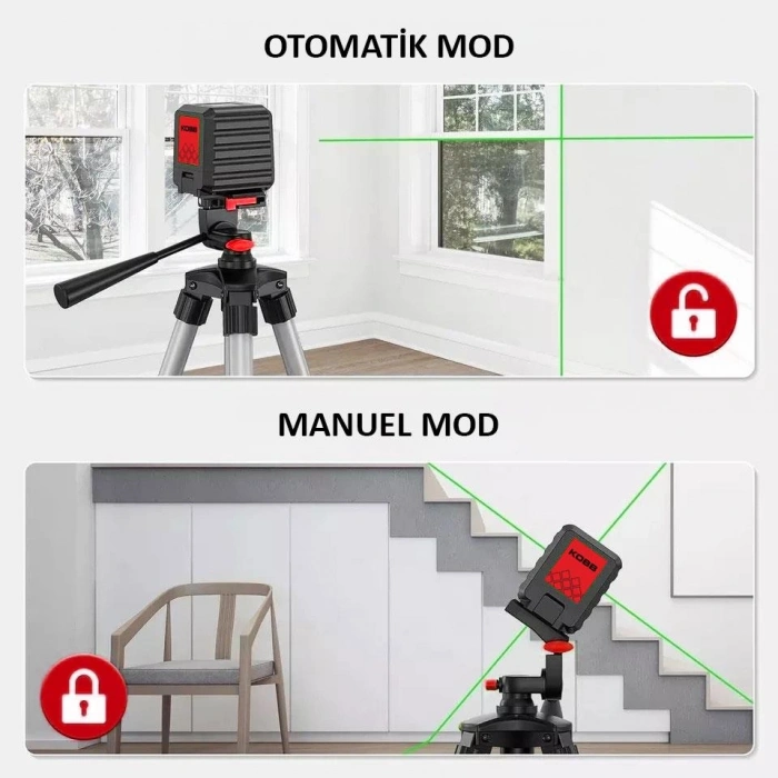 Kobb Kbl90gtp 30 Metre Profesyonel Yatay Ve Dikey Otomatik Hizalamalı Yeşil Çapraz Çizgi Lazer Distomat + Tripod