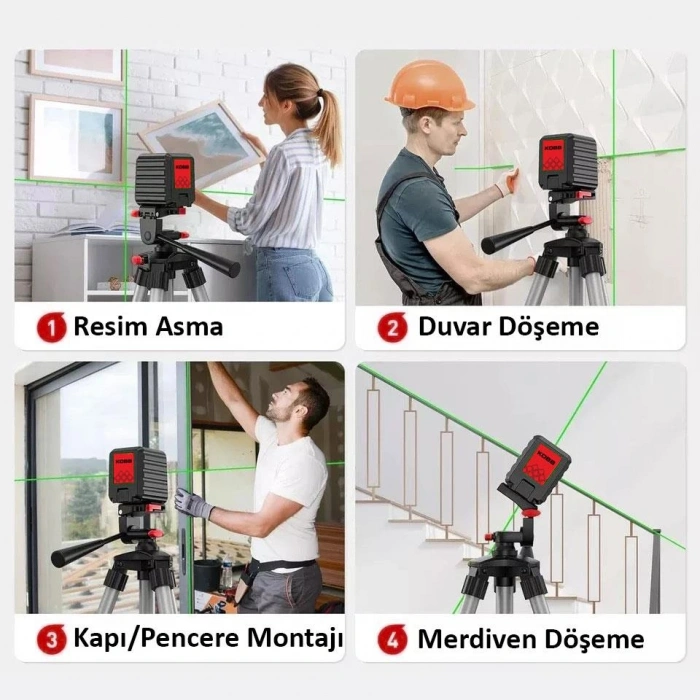 Kobb Kbl90gtp 30 Metre Profesyonel Yatay Ve Dikey Otomatik Hizalamalı Yeşil Çapraz Çizgi Lazer Distomat + Tripod