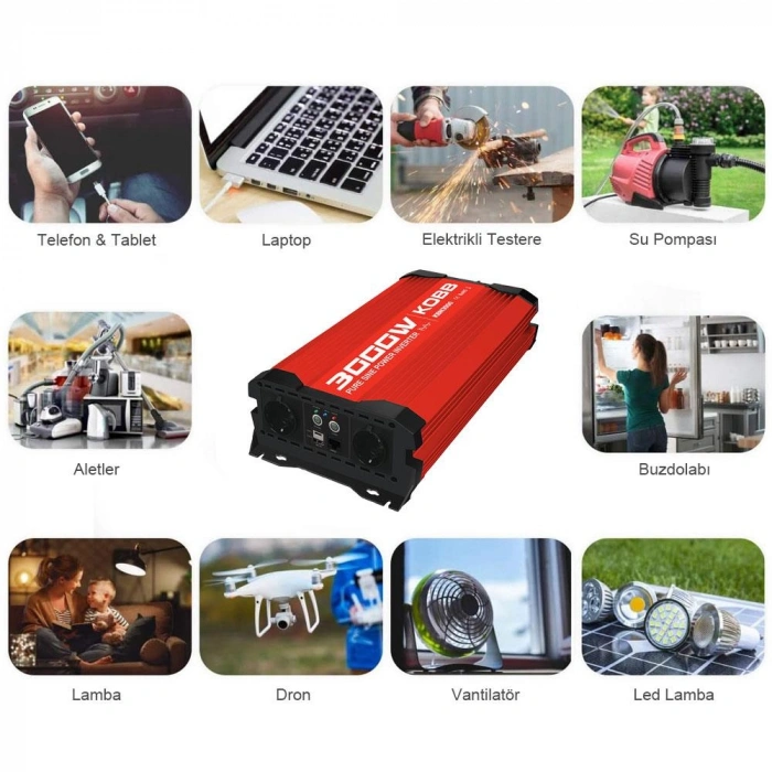 Kobb Kbn3000 12v/220v 3000watt Tam Sinüs Dönüştürücü İnvertör