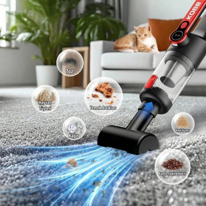 Kobb Kbv20 12volt/ Li-ion Şarjlı Kömürsüz Motor Hibrit Araç Süpürgesi + 8 Parça Aksesuar Seti + Taşıma Çantası