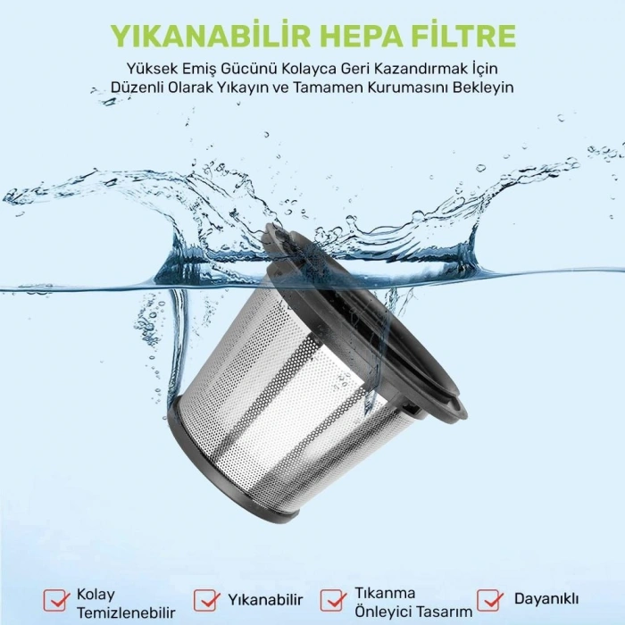 Kobb Kbv20f 12v/şarjlı Hibrit Araç Süpürgesi İçin Yedek Hepa+çelik Filtre