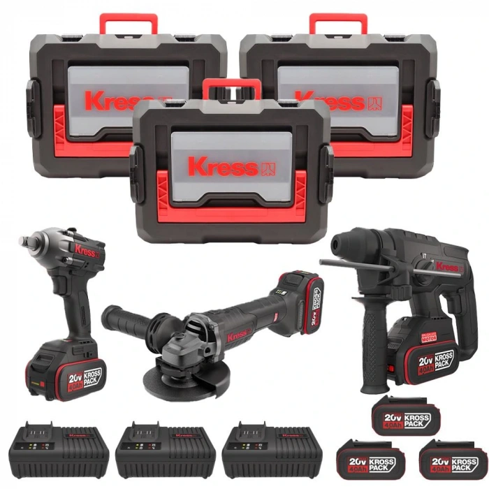 Kress Krks1 Kub30.2 + Ku390.4 + Kuh10.2 20volt/4ah. 6 Adet Akülü Profesyonel Kombo Set