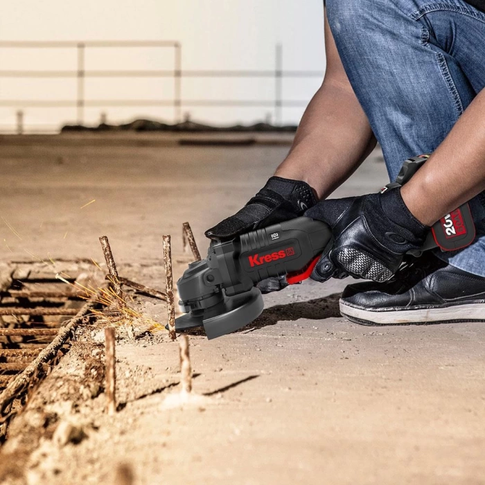 Kress KUH04.1 20Volt 5.0Ah. Li-ion Çift Akülü 125mm Kömürsüz Profesyonel Devir Ayarlı Alttan Tetikli Avuç Taşlama