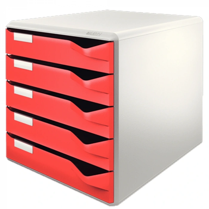 Leitz Evrak Rafı Çekmeceli Plastik 5 Li Kırmızı 5280