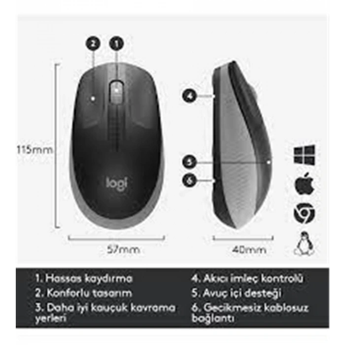 Logitech 910-005909 M191 Mavi Büyük Boy Kablosuz Mouse Optik 1000 Dpı Buton