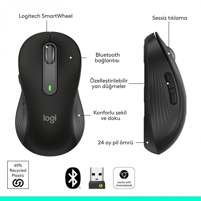 Logitech 910-006236 M650 L Signature Kablosuz Siyah El Tam Boyutlu Mouse