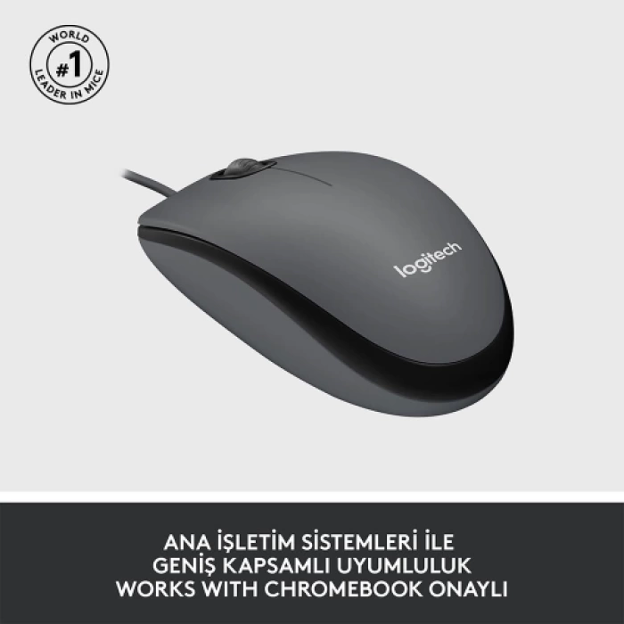 LOGITECH 910-006652, M100 Siyah, USB Kablolu, 1000dpi, Optik, 3 Tuşlu, Mouse