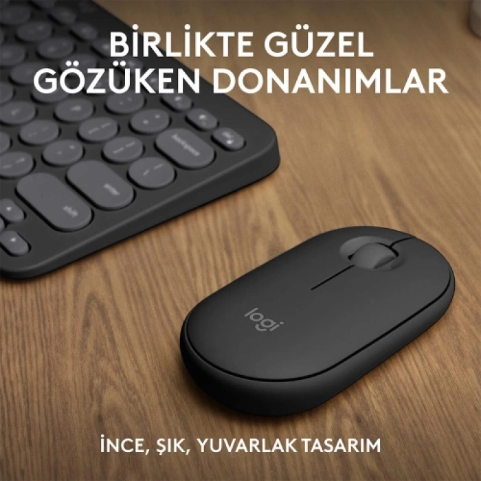 LOGITECH Pebble 2 Combo, Grafit, 920-012245, Bluetooth, Türkçe, Q, Multimedya, Mini Klavye Mouse Set