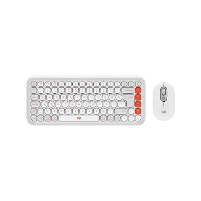 LOGITECH POP ICON COMBO, Beyaz-Turuncu, 920-013076, Kablosuz, Türkçe Q, Klavye Mouse Set