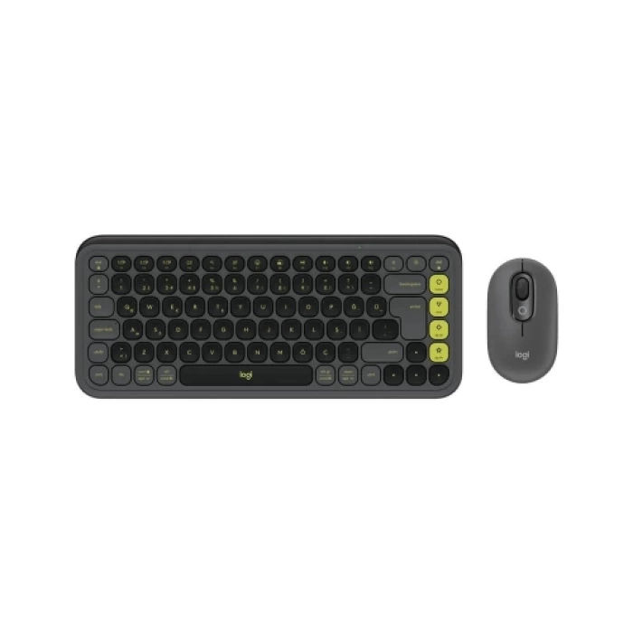 LOGITECH POP ICON COMBO, Siyah-Yeşil, 920-013075, Kablosuz, Türkçe Q, Klavye Mouse Set