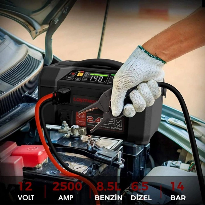 Lokithor Aw401 12v 2500amp Li-polimer Akıllı Akü Takviye + Pompa + Basınçlı Yıkama + Powerbank + Led Lamba