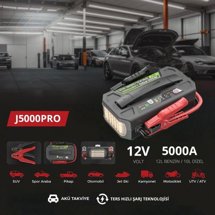 Lokithor J5000pro 12v 5000amp Lifepo4 Akıllı Akü Takviye + Powerbank + Led Lamba