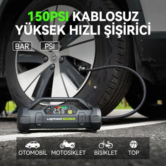 Lokithor Ja3000pro 12v 3000amp Lifepo4 Akıllı Akü Takviye + Pompa + Powerbank + Led Lamba