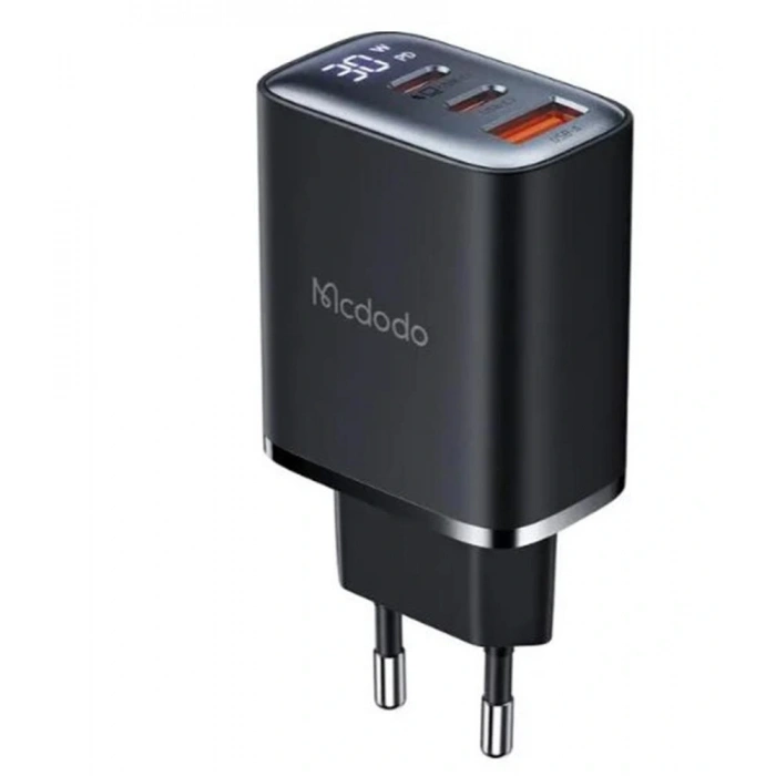 MCDODO CH-2180 30W 2 TYPE-C 1 USB-A GİRİŞLİ DİGİTAL GÖSTERGELİ HIZLI ŞARJ ALETİ- SİYAH