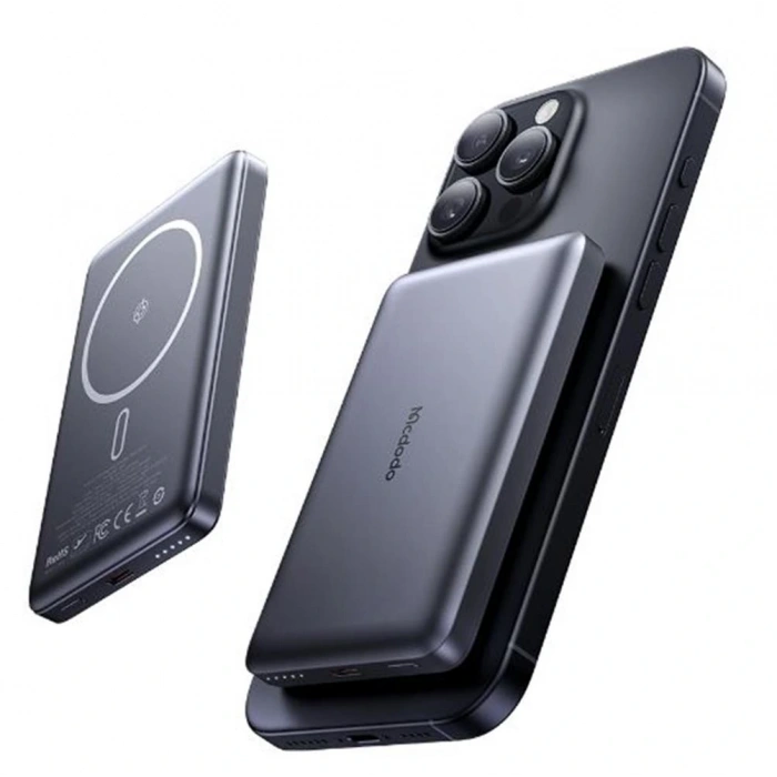 MCDODO MC-4651 10000mAh 20W Metal Ultra İnce Manyetik Kablosuz Powerbank - Siyah
