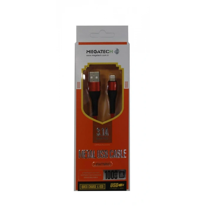 Megatech 3.1a  Örgülü A Serisi Iph7 1000m Data Kablosu Kırmızı  Renk