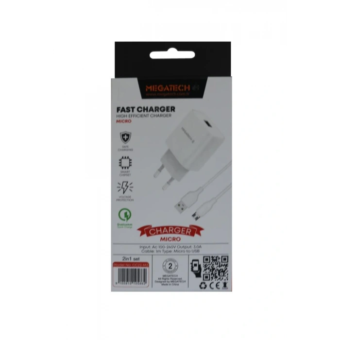 Megatech Cc01 (cc22-m3 ) 2in1 5v-3.0 Ev Şarj+ Micro Kablo Hızlı Şarj