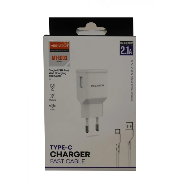 Megatech MT-EC03 2.1A Micro Usb TYPE-C  Kablo+ Ev Şarj Adaptörü Hızlı Şarj