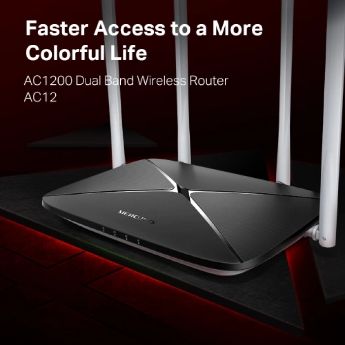 MERCUSYS AC12, AC1200, 4Port, 1200Mbps, DualBand, Masaüstü, Megabit, Router